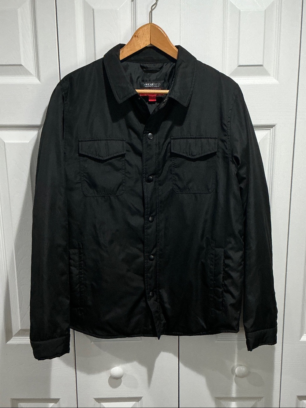 Kenneth Cole Black Lightweight Button-Front Shirt Jacket